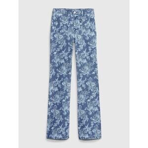 Gap × LoveShackFancy High Rise Floral ‘70s Flare Jeans Blue Front Pocket Sz 32